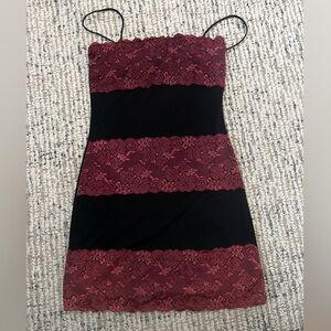 Follies Black & Burgandy Lace Dress Mini Size S